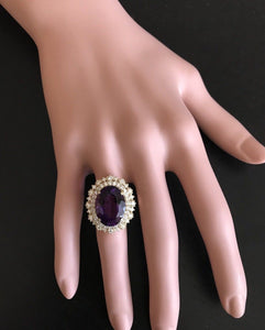 10.40 Carats Natural Impressive Amethyst and Diamond 14K Yellow Gold Ring