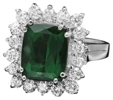 Load image into Gallery viewer, 4.30 Carats Natural Green Tourmaline and Diamond 14K Solid White Gold Ring