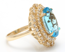 Load image into Gallery viewer, 12.40 Carats Natural Impressive Swiss Blue Topaz and Diamond 14K Yellow Gold Ring