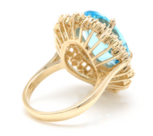 Load image into Gallery viewer, 12.40 Carats Natural Impressive Swiss Blue Topaz and Diamond 14K Yellow Gold Ring