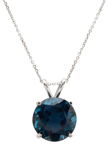 9.35 Carat Natural London Blue Topaz 14K Solid White Gold Pendant with Chain