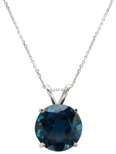 9.35 Carat Natural London Blue Topaz 14K Solid White Gold Pendant with Chain