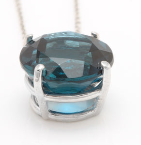 9.35 Carat Natural London Blue Topaz 14K Solid White Gold Pendant with Chain