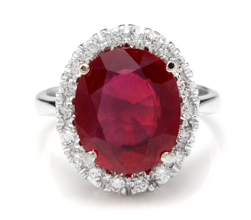 8.80 Carats Impressive Natural Red Ruby and Diamond 14K White Gold Ring