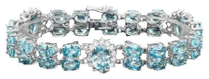 45.50 Natural Zircon and Diamond 14K Solid White Gold Bracelet