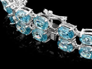 45.50 Natural Zircon and Diamond 14K Solid White Gold Bracelet