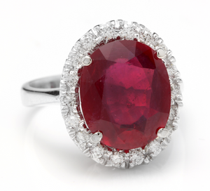 8.80 Carats Impressive Natural Red Ruby and Diamond 14K White Gold Ring