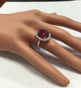 8.80 Carats Impressive Natural Red Ruby and Diamond 14K White Gold Ring