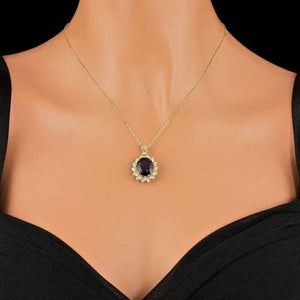 8.70Ct Natural Amethyst and Diamond 14K Solid Yellow Gold Necklace