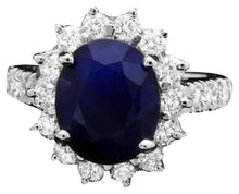 Load image into Gallery viewer, 5.70 Carats Natural Blue Sapphire and Diamond 14K Solid White Gold Ring