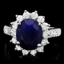 Load image into Gallery viewer, 5.70 Carats Natural Blue Sapphire and Diamond 14K Solid White Gold Ring