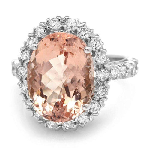 8.10 Carats Natural Morganite and Diamond 14k Solid White Gold Ring