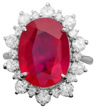 Load image into Gallery viewer, 13.30 Carats Natural Red Ruby and Diamond 14K Solid White Gold Ring