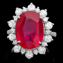 Load image into Gallery viewer, 13.30 Carats Natural Red Ruby and Diamond 14K Solid White Gold Ring