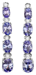 7.30Ct Natural Tanzanite and Diamond 14K Solid White Gold Earrings