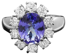 Load image into Gallery viewer, 3.70 Carats Natural Tanzanite and Diamond 14K Solid White Gold Ring