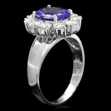 Load image into Gallery viewer, 3.70 Carats Natural Tanzanite and Diamond 14K Solid White Gold Ring