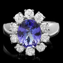 Load image into Gallery viewer, 3.70 Carats Natural Tanzanite and Diamond 14K Solid White Gold Ring
