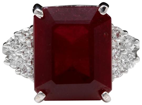 13.00 Carats Impressive Natural Red Ruby and Diamond 14K White Gold Ring