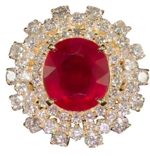 13.10 Carats Red Ruby and Natural Diamond 14k Solid Yellow Gold Ring