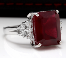 Load image into Gallery viewer, 13.00 Carats Impressive Natural Red Ruby and Diamond 14K White Gold Ring