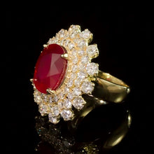 Load image into Gallery viewer, 13.10 Carats Red Ruby and Natural Diamond 14k Solid Yellow Gold Ring