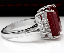 Load image into Gallery viewer, 13.00 Carats Impressive Natural Red Ruby and Diamond 14K White Gold Ring