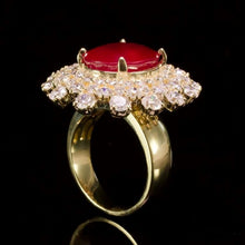 Load image into Gallery viewer, 13.10 Carats Red Ruby and Natural Diamond 14k Solid Yellow Gold Ring