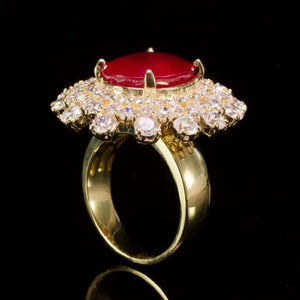13.10 Carats Red Ruby and Natural Diamond 14k Solid Yellow Gold Ring