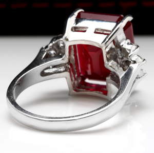 13.00 Carats Impressive Natural Red Ruby and Diamond 14K White Gold Ring