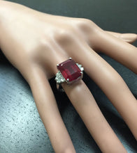 Load image into Gallery viewer, 13.00 Carats Impressive Natural Red Ruby and Diamond 14K White Gold Ring