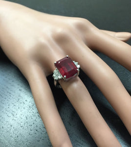 13.00 Carats Impressive Natural Red Ruby and Diamond 14K White Gold Ring