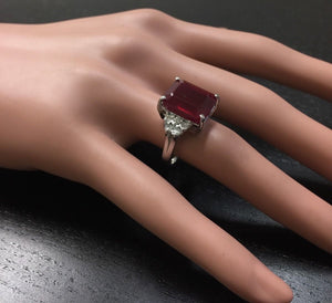 13.00 Carats Impressive Natural Red Ruby and Diamond 14K White Gold Ring