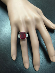 13.00 Carats Impressive Natural Red Ruby and Diamond 14K White Gold Ring