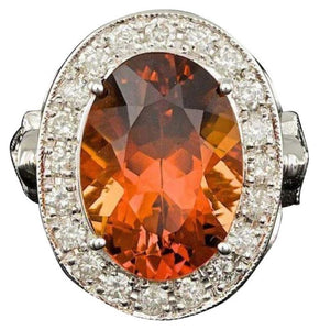 7.60 Carats Natural Citrine and Diamond 14K Solid White Gold Ring