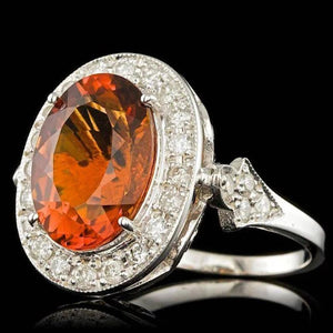 7.60 Carats Natural Citrine and Diamond 14K Solid White Gold Ring