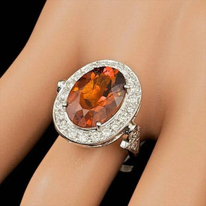 7.60 Carats Natural Citrine and Diamond 14K Solid White Gold Ring
