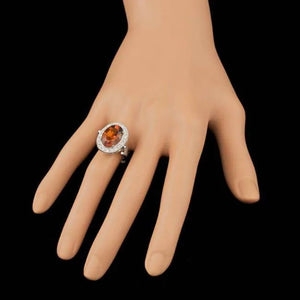 7.60 Carats Natural Citrine and Diamond 14K Solid White Gold Ring