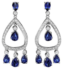 Load image into Gallery viewer, 8.90 Carats Natural Sapphire and Diamond 14K Solid White Gold Earrings
