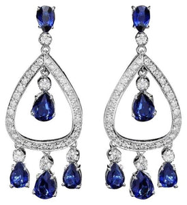 8.90 Carats Natural Sapphire and Diamond 14K Solid White Gold Earrings