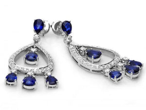 8.90 Carats Natural Sapphire and Diamond 14K Solid White Gold Earrings