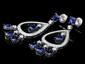 8.90 Carats Natural Sapphire and Diamond 14K Solid White Gold Earrings