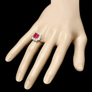 4.50 Carats Natural Red Ruby and Diamond 14K Solid White Gold Ring