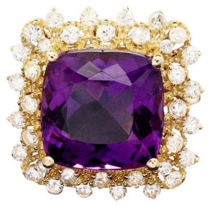 8.10 Carats Natural Impressive Amethyst and Diamond 14K Yellow Gold Ring