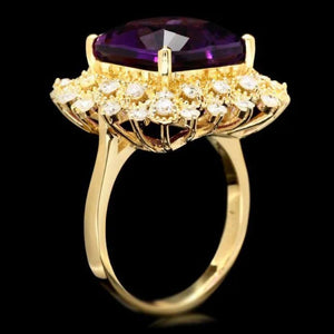 8.10 Carats Natural Impressive Amethyst and Diamond 14K Yellow Gold Ring