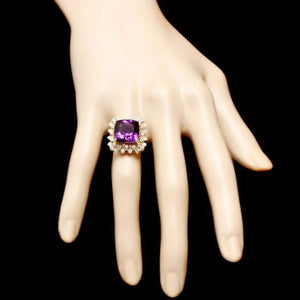 8.10 Carats Natural Impressive Amethyst and Diamond 14K Yellow Gold Ring