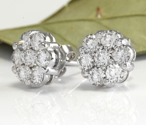 Exquisite 1.25 Carats Natural VS Diamond 14K Solid White Gold Stud Earrings