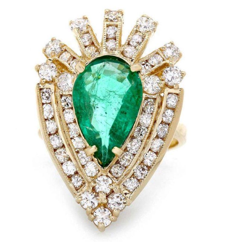 4.70 Carats Natural Emerald & Diamond 14k Solid Yellow Gold Ring