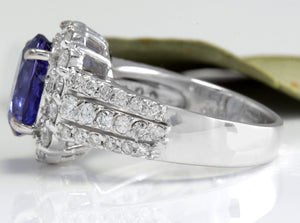 5.15 Carats Natural Very Nice Looking Tanzanite and Diamond 14K Solid White Gold Ring