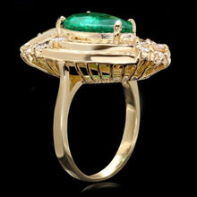Load image into Gallery viewer, 4.70 Carats Natural Emerald &amp; Diamond 14k Solid Yellow Gold Ring